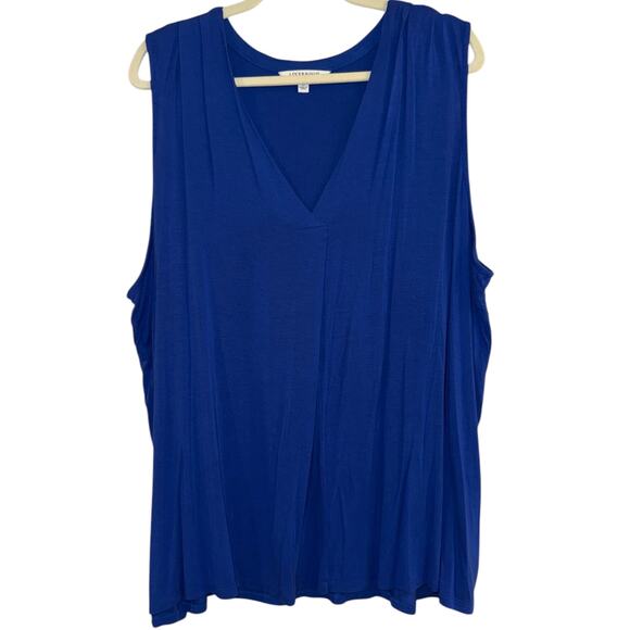 Liverpool Sleeveless V-Neck Modal Knit Top with Tucks - Bombshell Blue - Size 3X - Picture 2 of 5